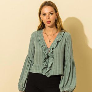 Sage Bishop Sleeve Blouse
